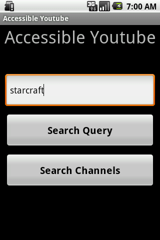 Accessible Youtube main screen